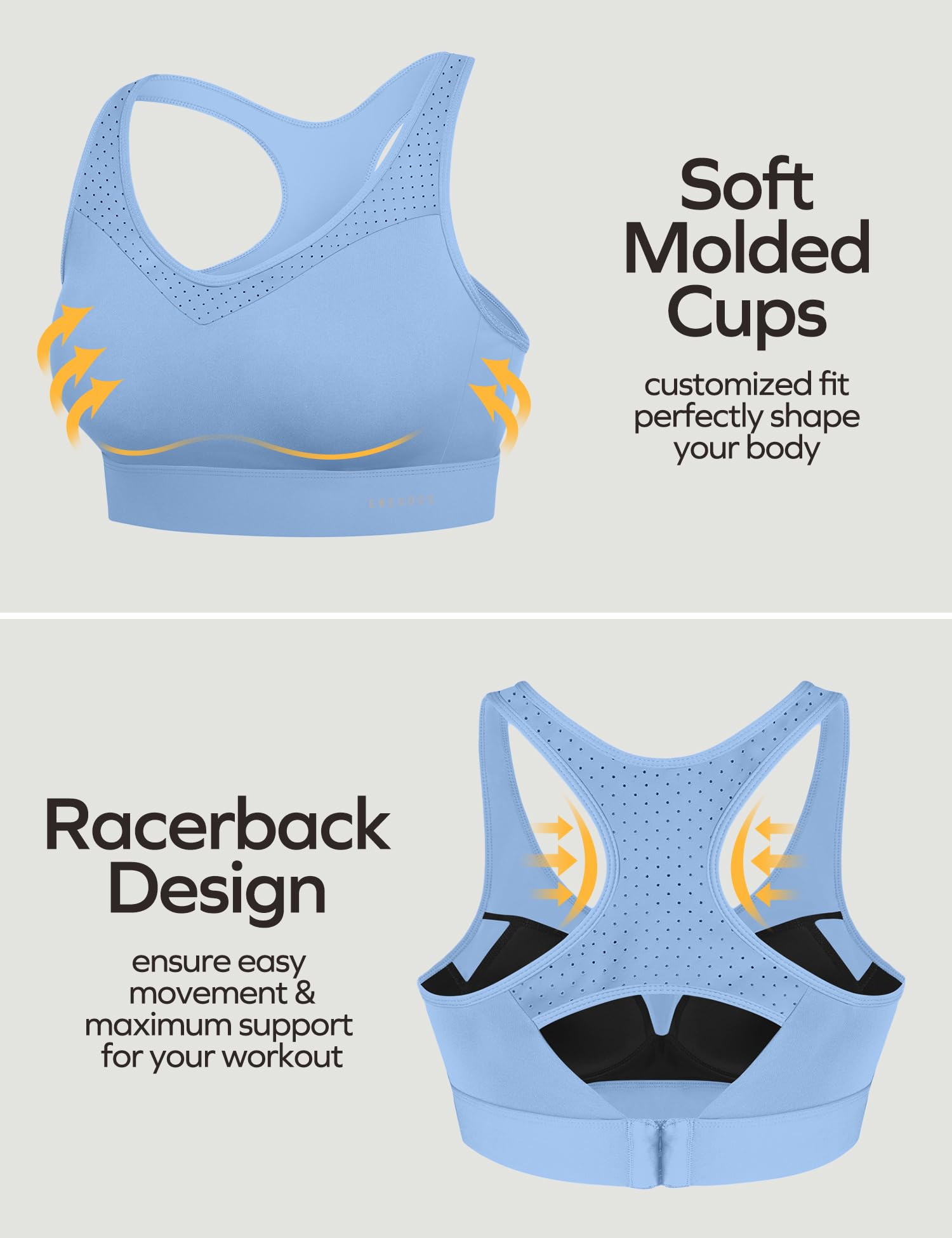 Ewedoos Sports Bras for Women High Support High Impact Sports Bra for Large Bust Racerback Push Up Workout Running Bra