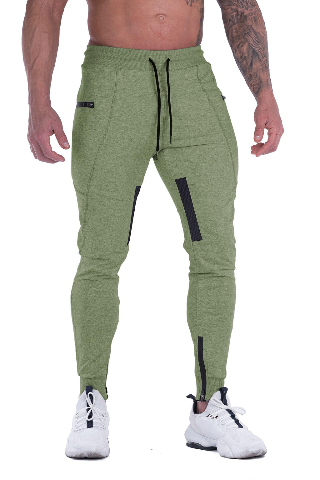 Men's Slim-Fit Training Joggers with Mesh Panels & Zipper Pockets
