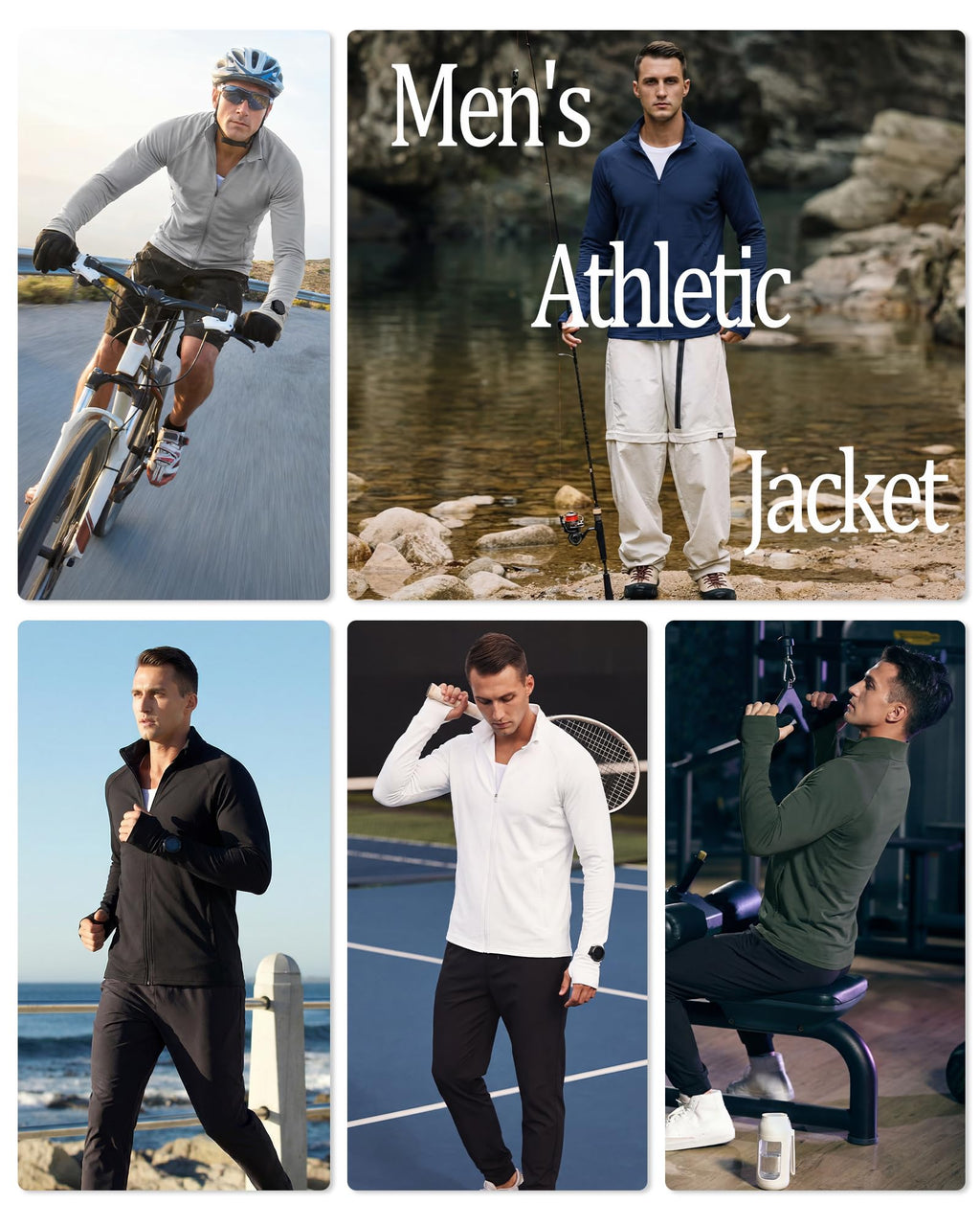 Locachy Men's Lightweight Quick Dry Athletic Jacket Full Zip Stand Collar Running Workout Performance Shirt