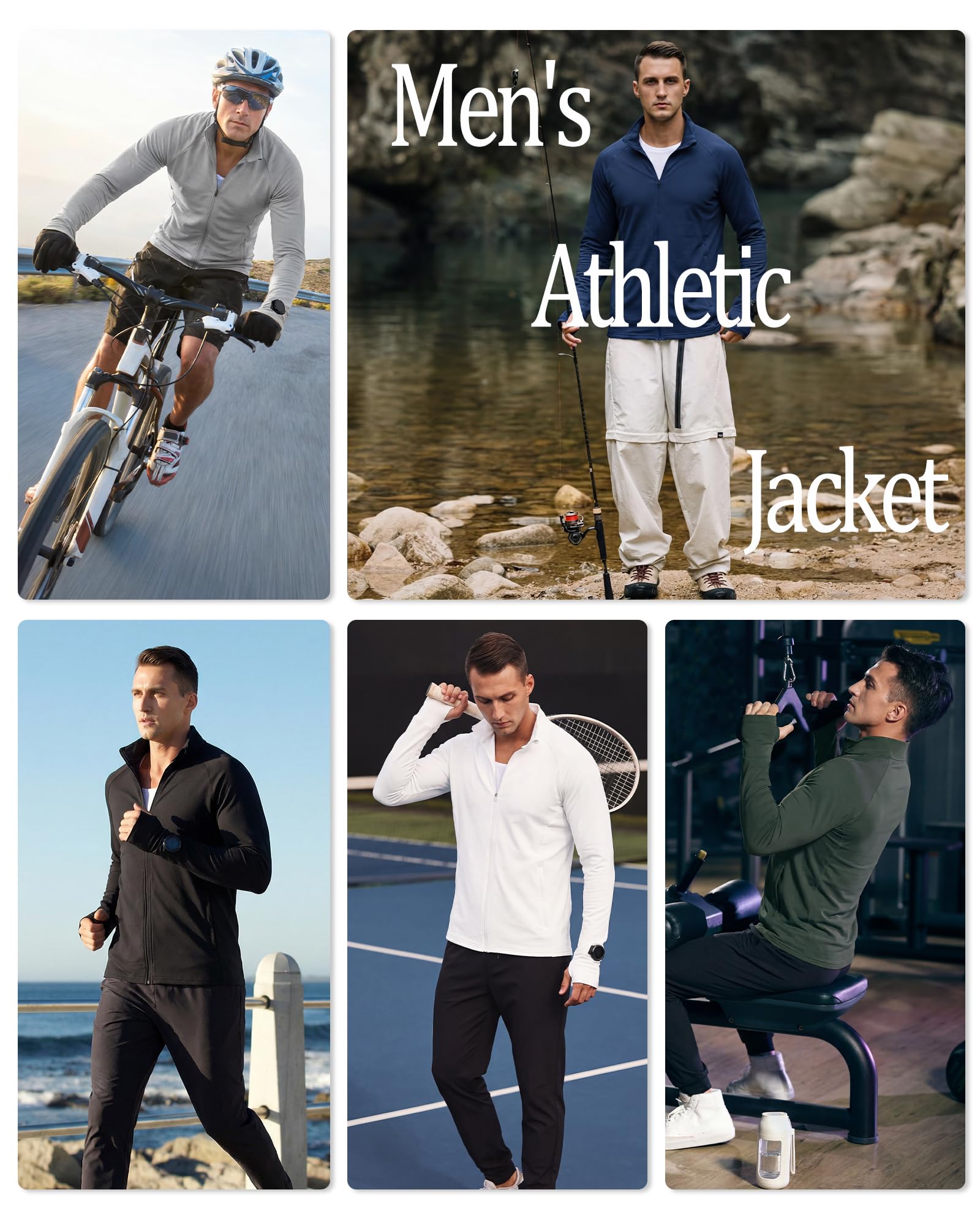 Locachy Men's Lightweight Quick Dry Athletic Jacket Full Zip Stand Collar Running Workout Performance Shirt