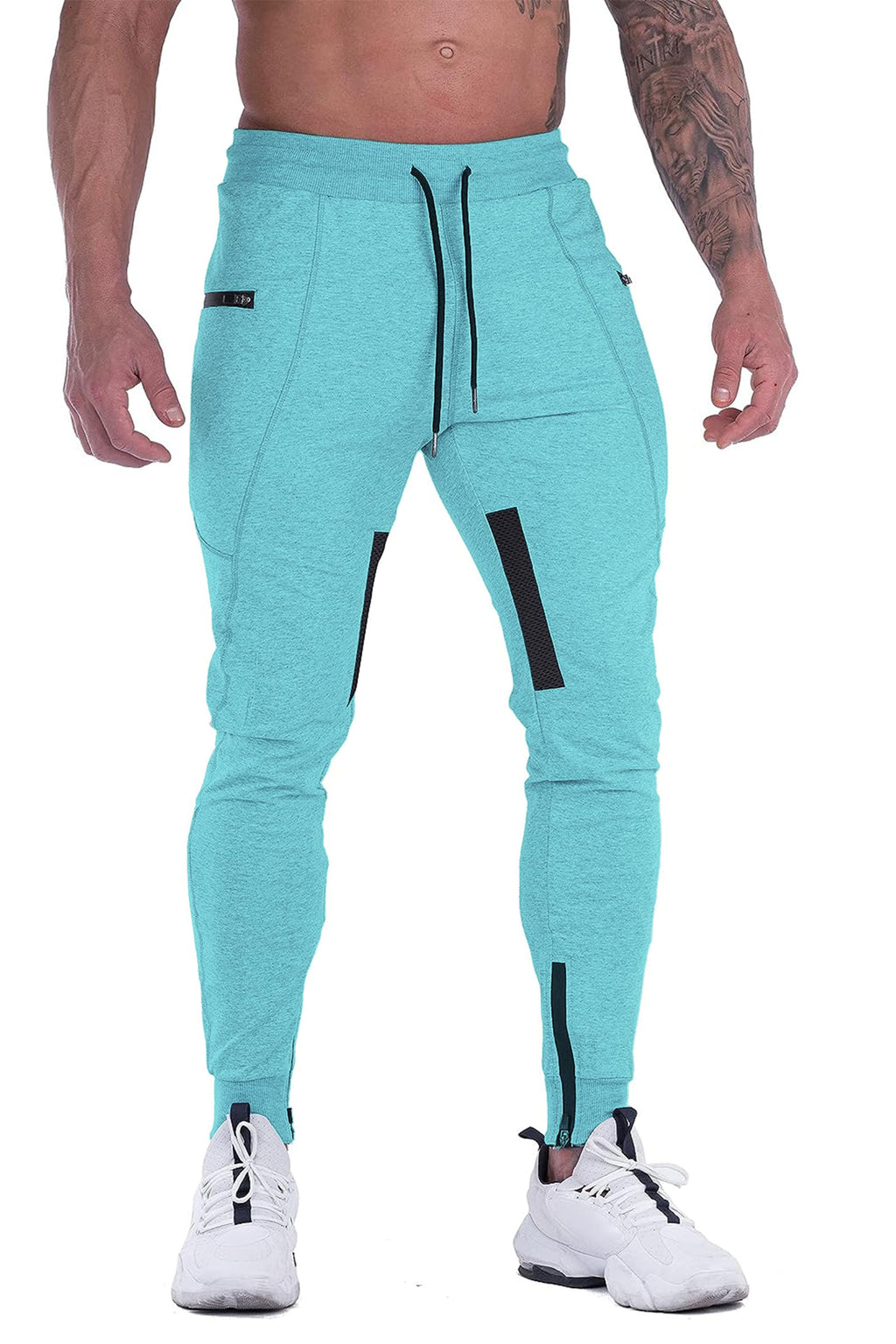 Men's Slim-Fit Training Joggers with Mesh Panels & Zipper Pockets