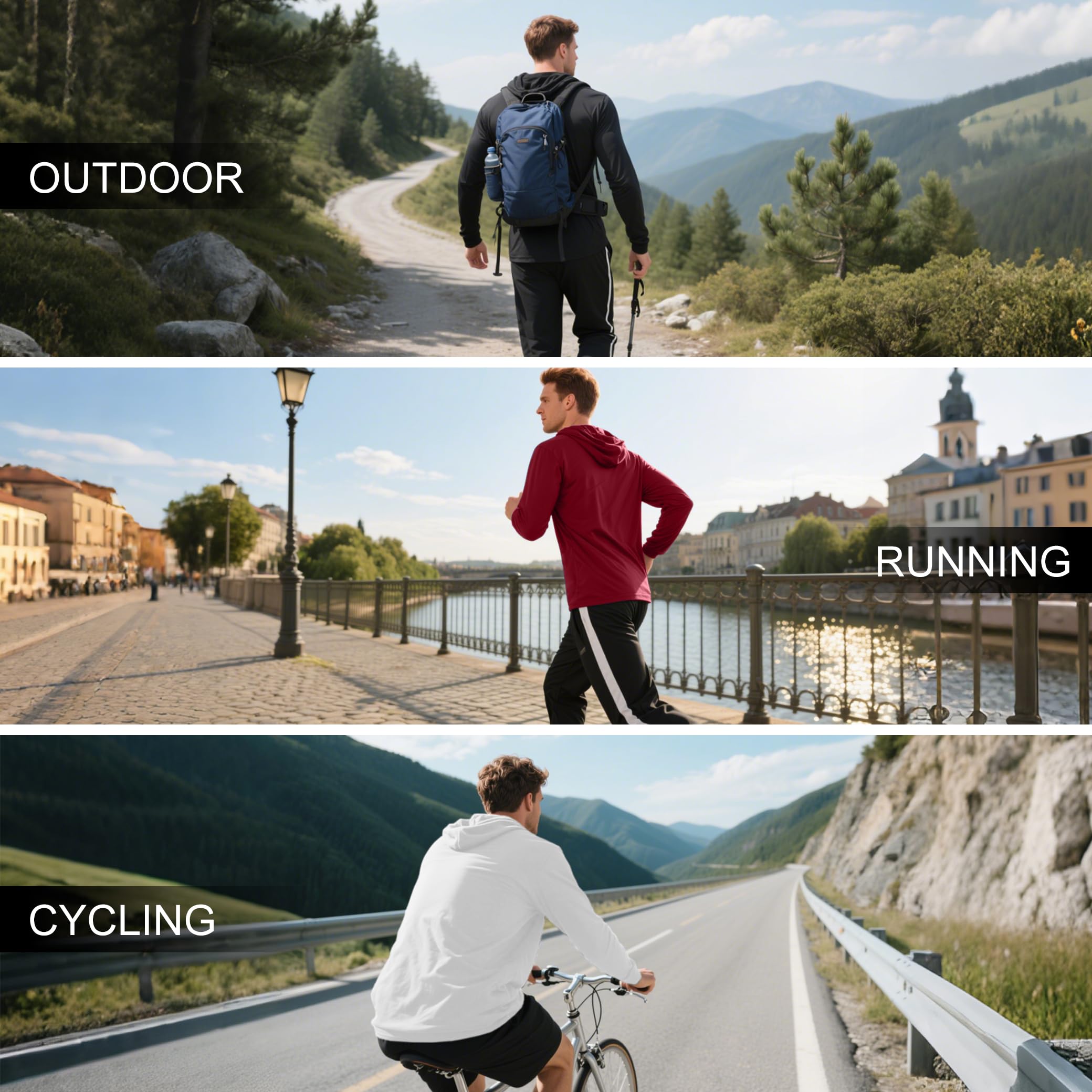HovSiyla 5 Pack Men's Fishing Shirts Long Sleeve UPF Sun Protection Hoodie Lightweight Hiking Running Swimming Athletic Shirt