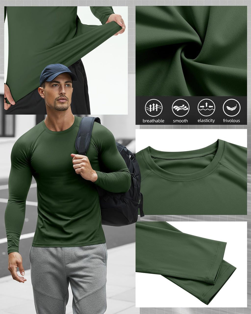 August Alley 4 Pack Mens Long Sleeve Compression Shirts Crew Neck Workout Tight Tops Athletic Base Layer Undershirts