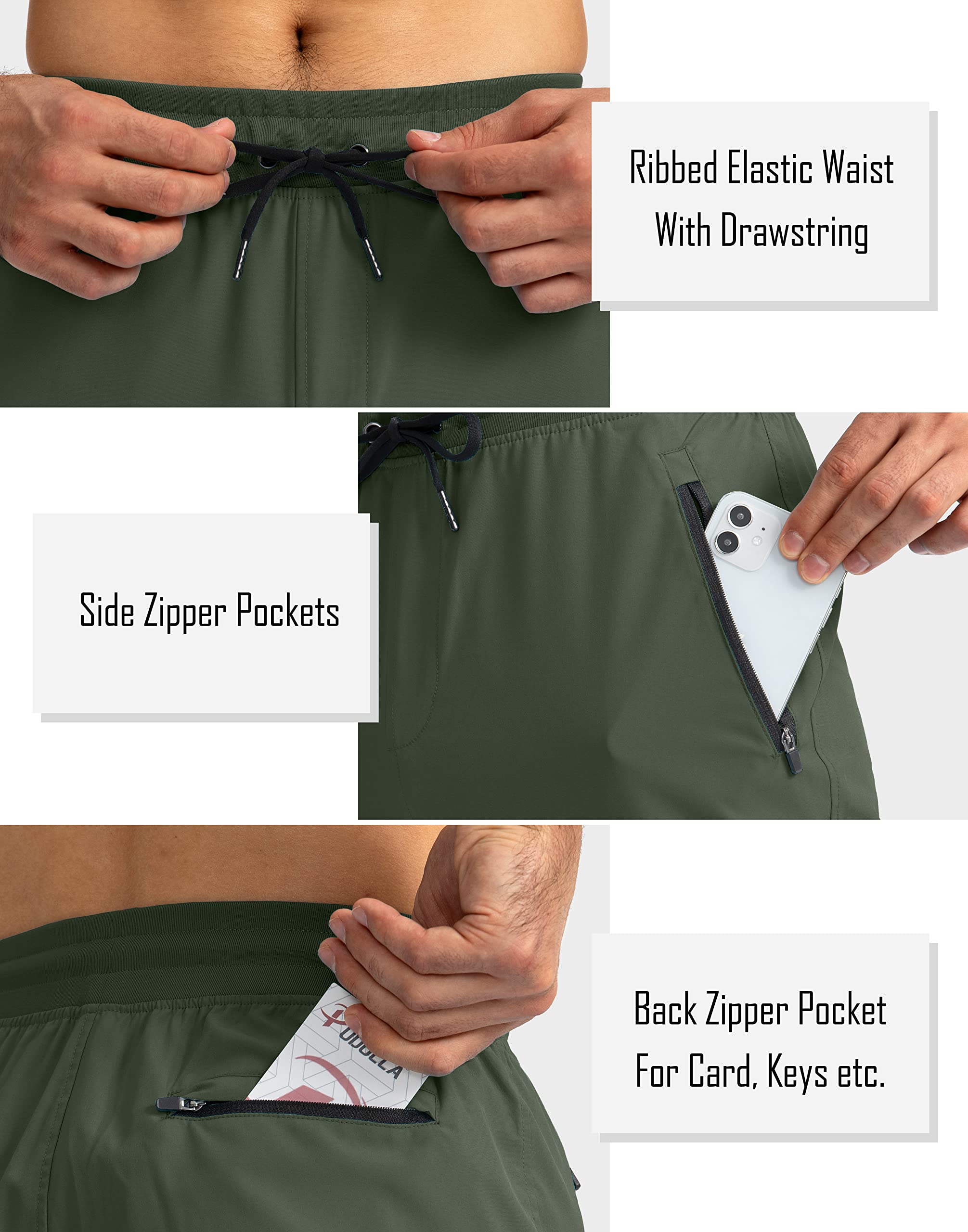 Pudolla Men's Lightweight Jogger Pants Workout Gym Running Pants with Zipper Pockets for Athletic Casual