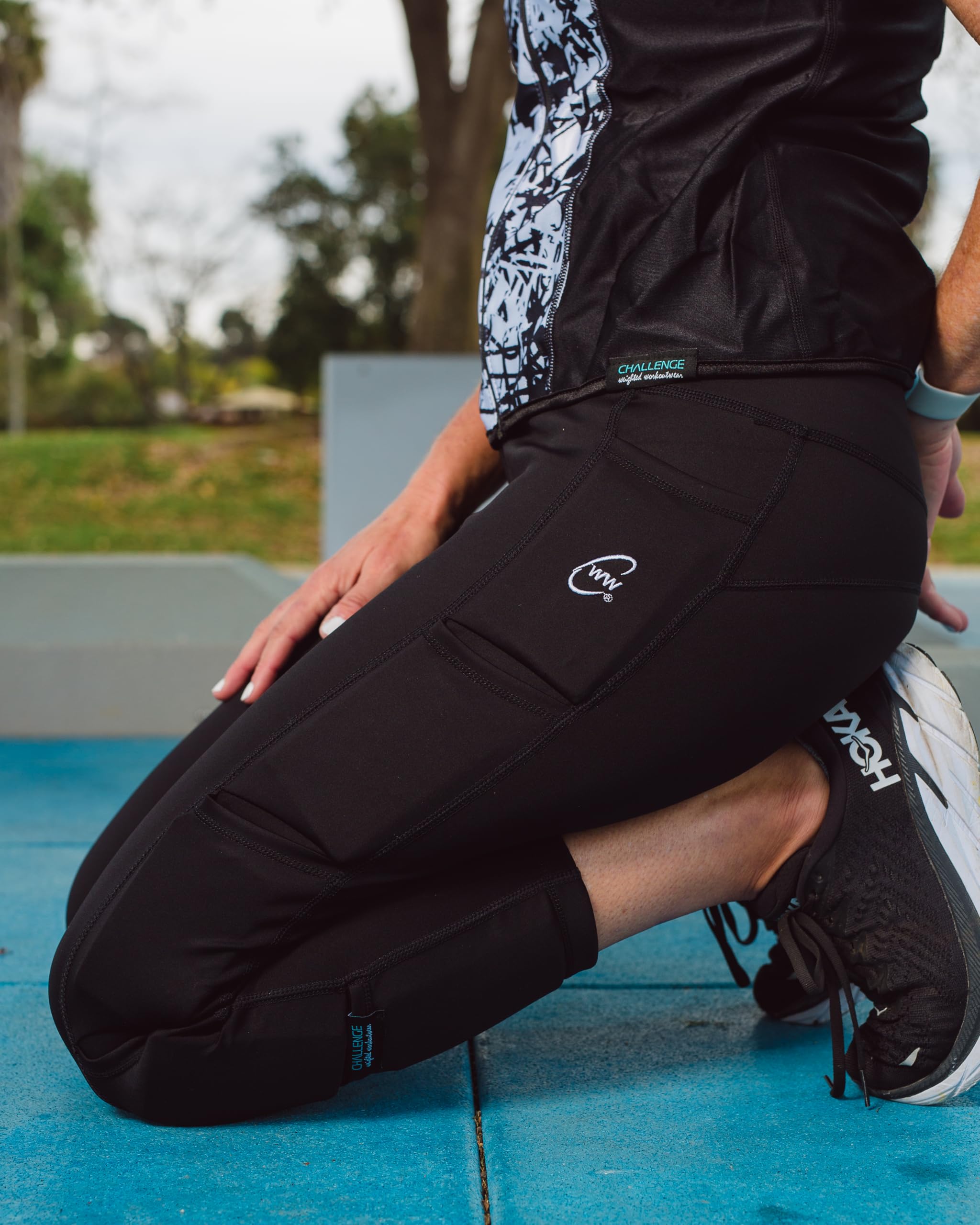 Challenge Weighted Workoutwear High-Waisted Leggings for Women - Black 7/8 with 2.5 lb Removable Weights & Built-in Pockets