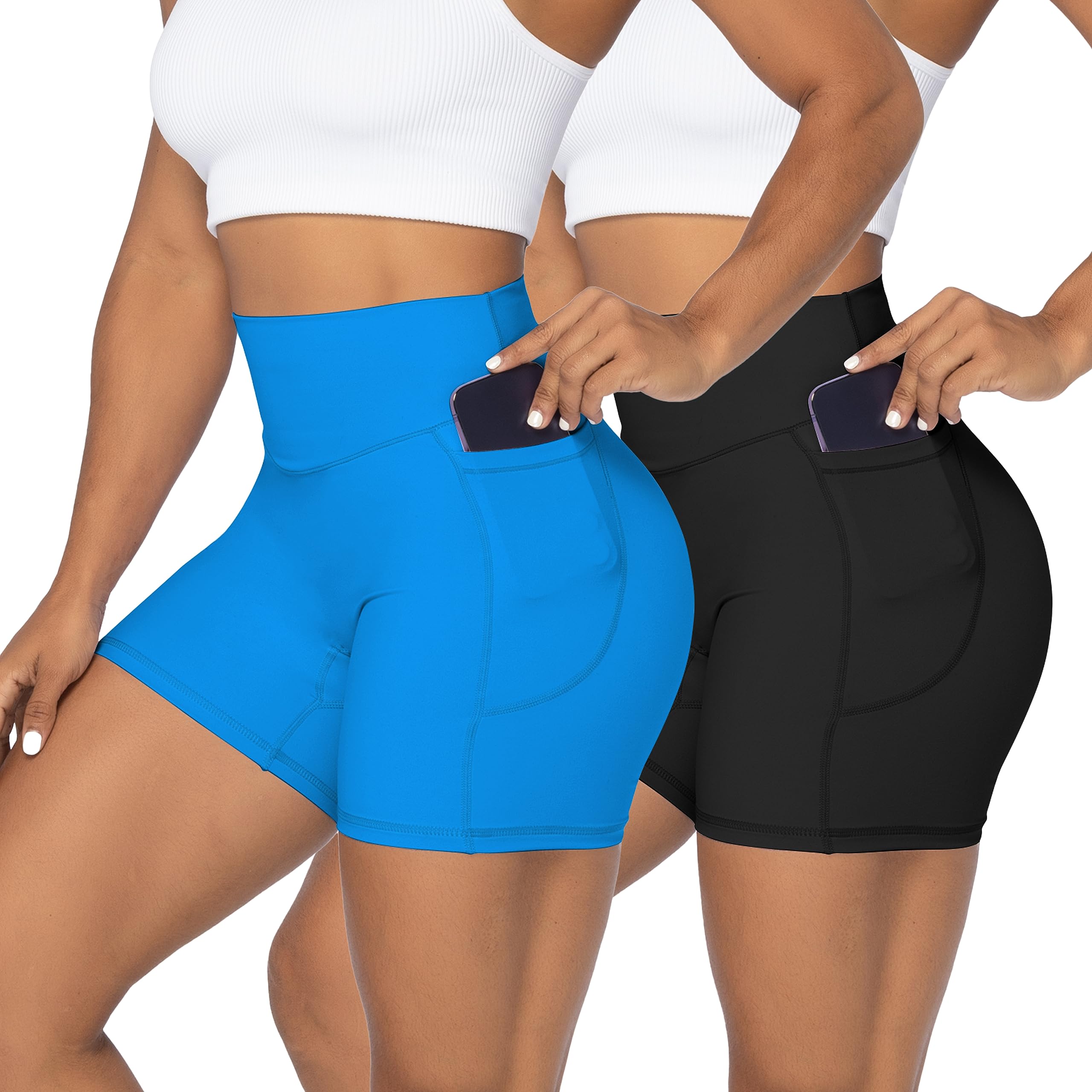 Sunzel No Front Seam Biker Shorts for Women with Pockets, Yoga Workout Gym Bike Shorts with Tummy Control