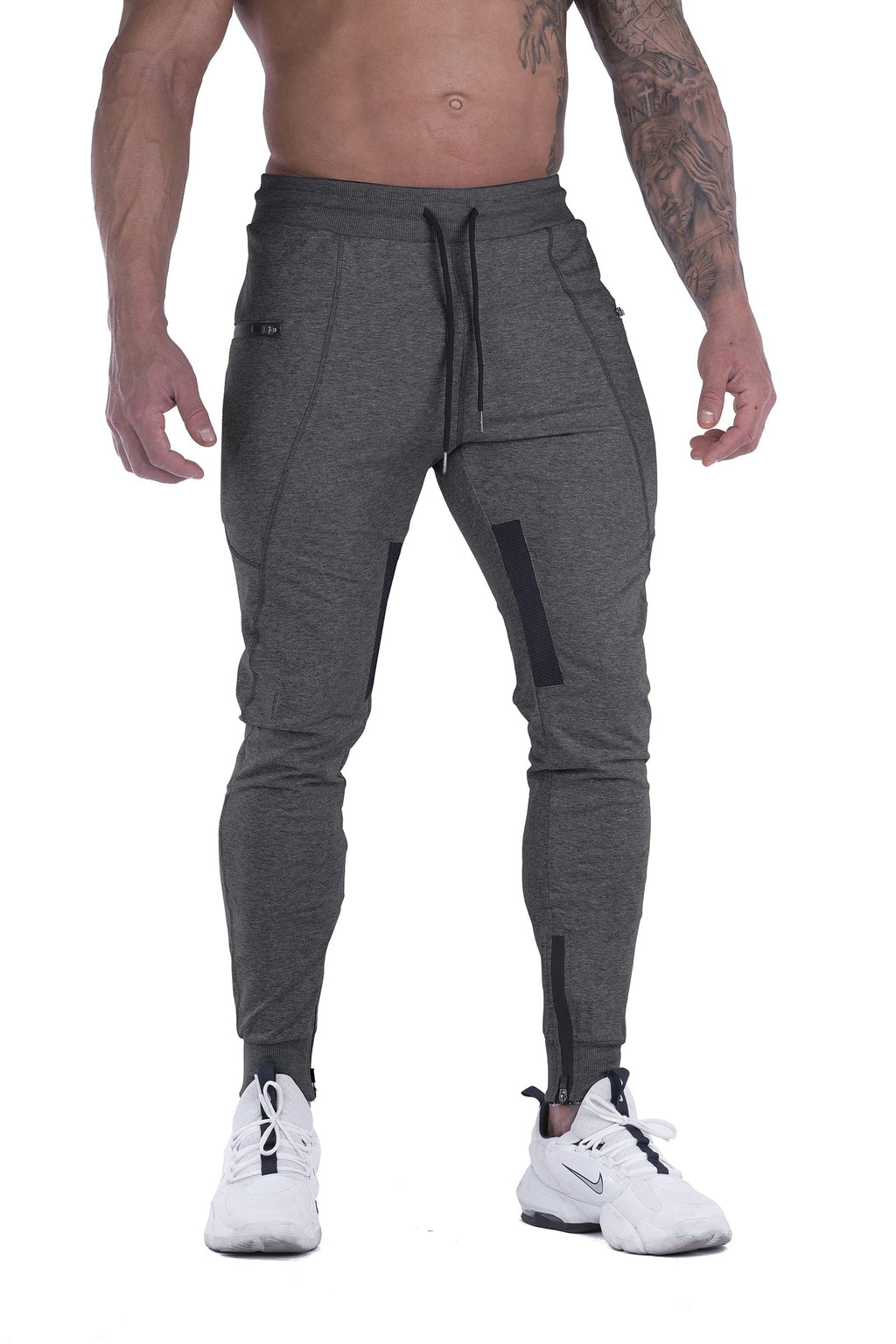 Men's Slim-Fit Training Joggers with Mesh Panels & Zipper Pockets