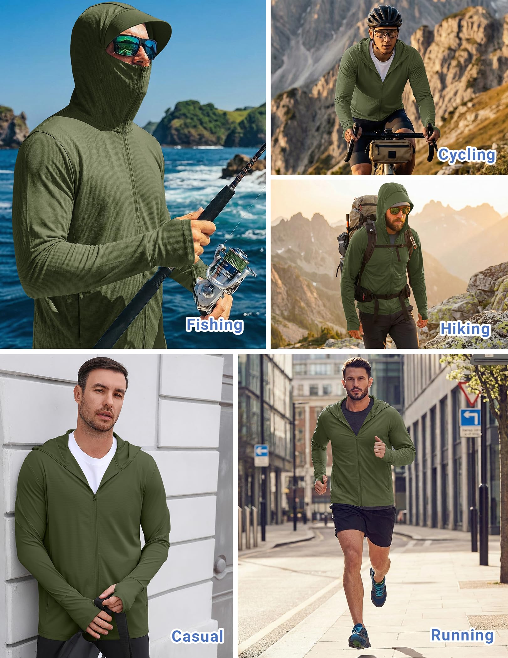COOFANDY Mens UPF 50+ Sun Protection Hoodie Zip Up Lightweight UV Jacket Long Sleeve Sun Shirt Running Fishing Hiking Outdoor