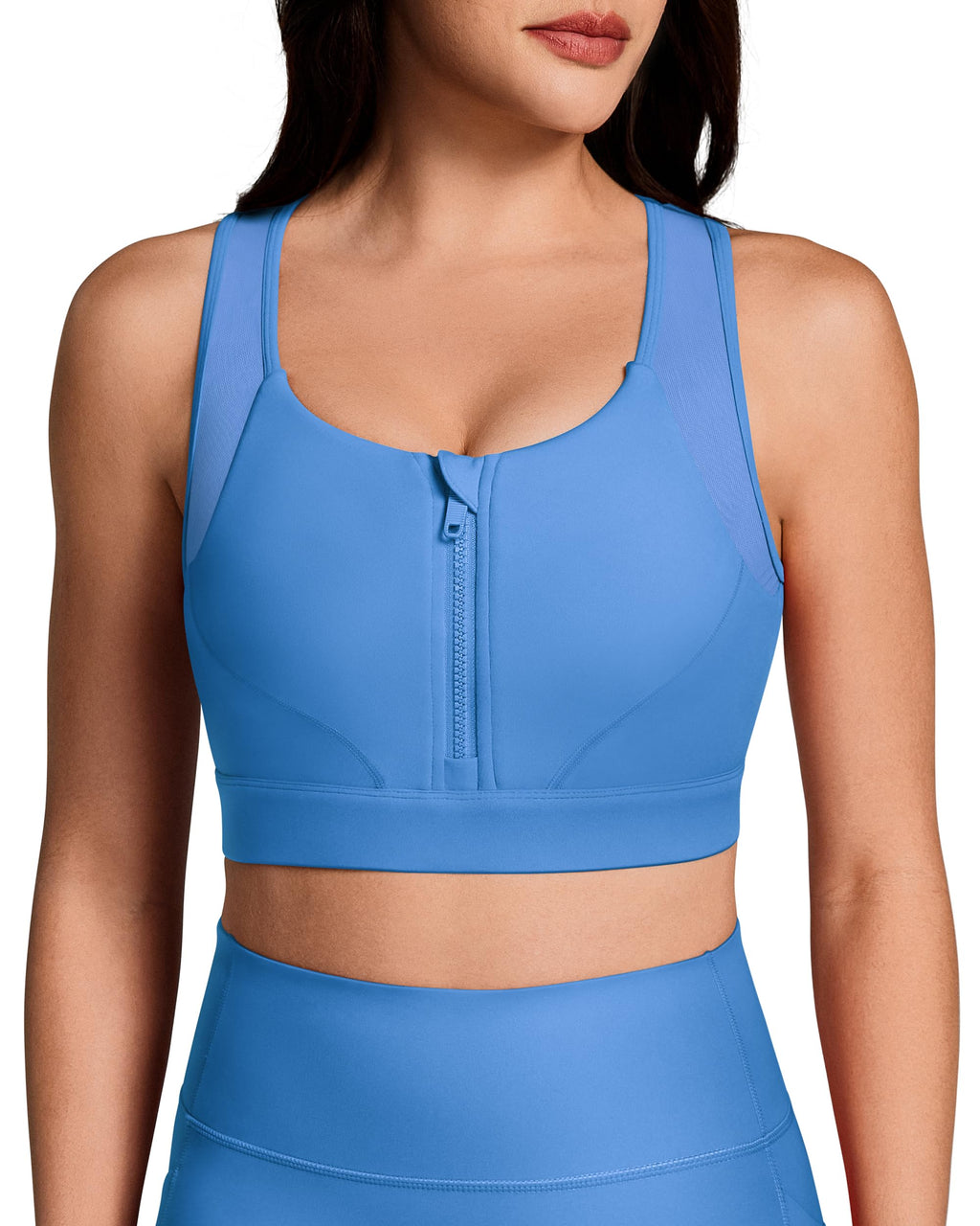 Women's Front-Zip Medium Support Sports Bra for Yoga & Gym