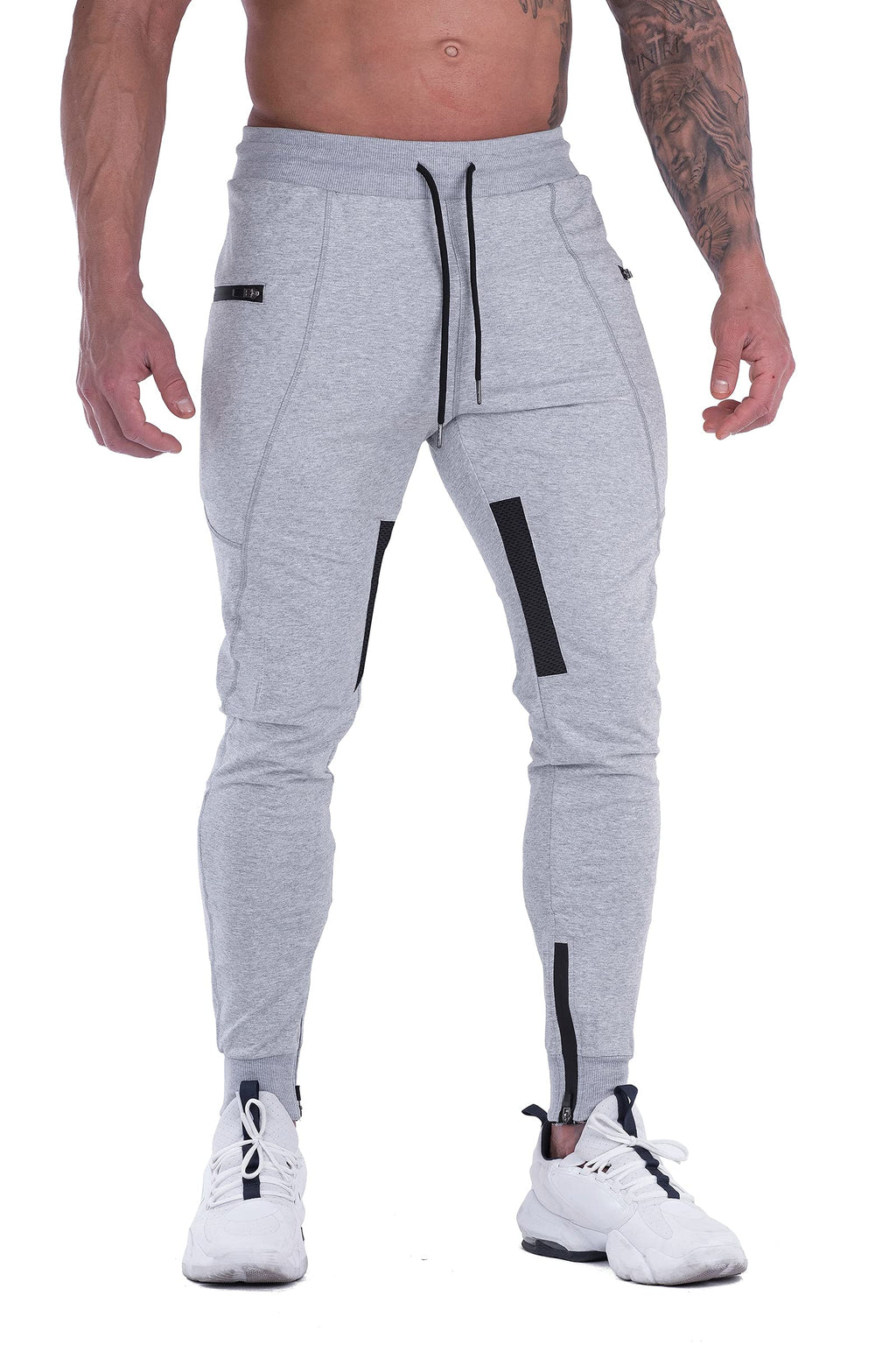 Men's Slim-Fit Training Joggers with Mesh Panels & Zipper Pockets