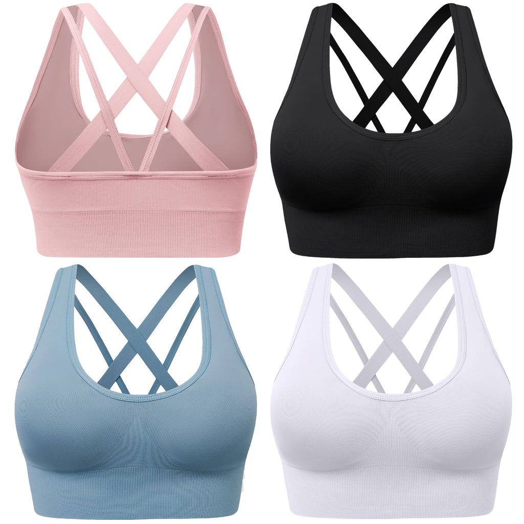 Women's Seamless Crisscross Sports Bra with Medium Support & Padding