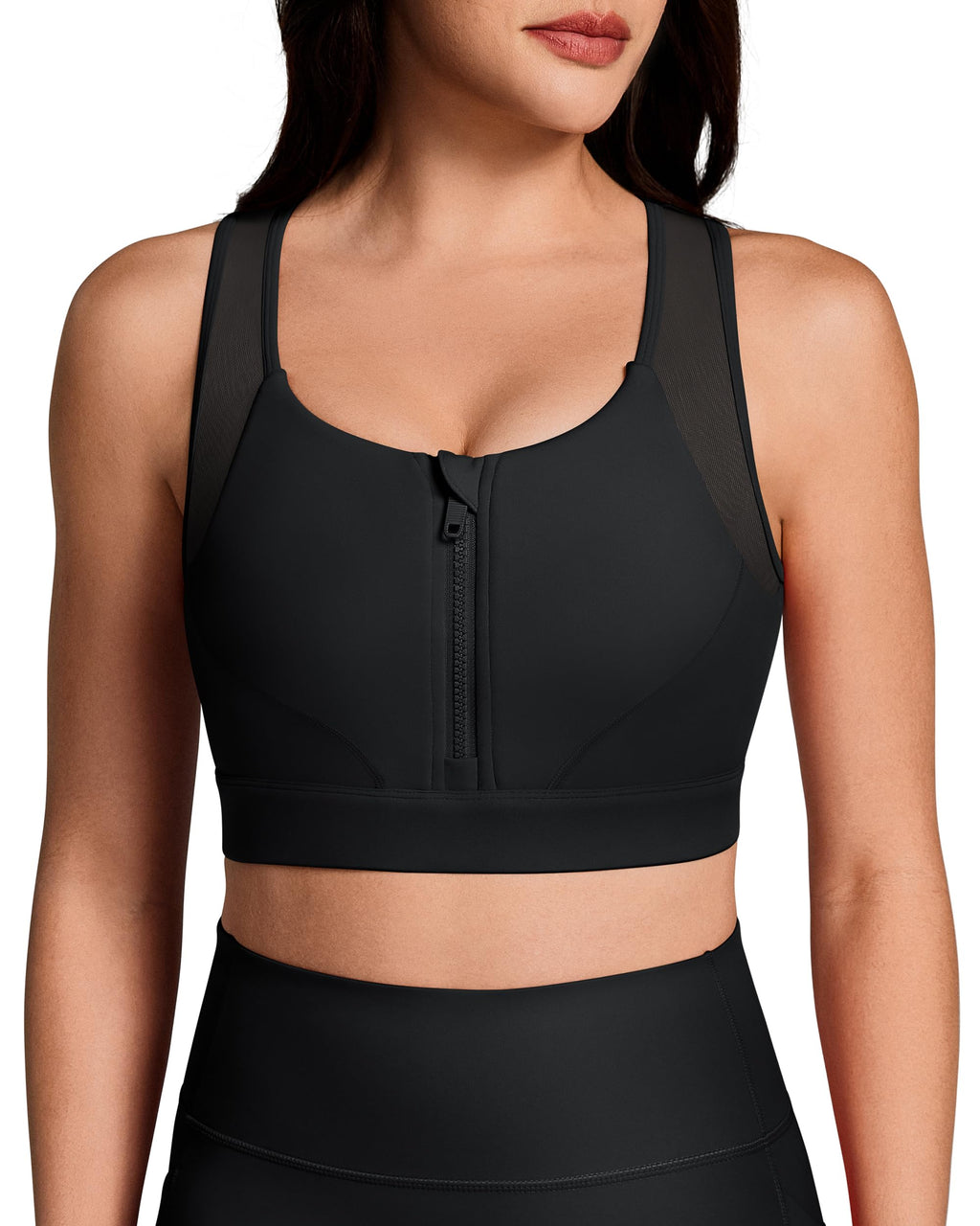 Queenie Ke BareLuxe Sports Bra for Women Medium Support Front Zipper Breathable Mesh Racerback Workout Bra for Yoga & Gym