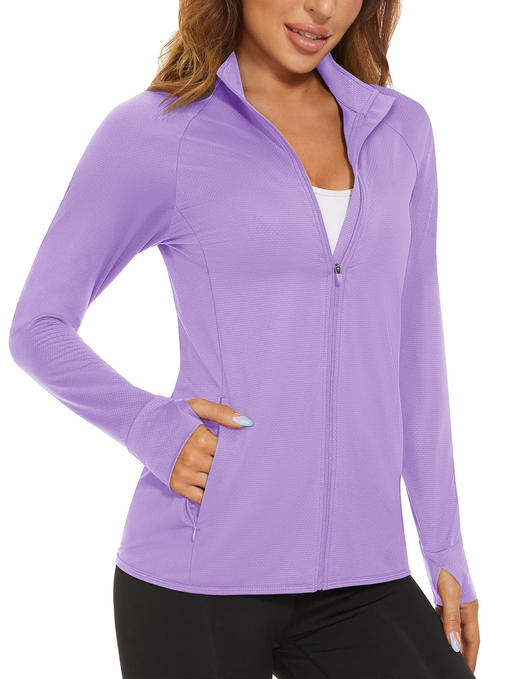 Women's UPF 50+ Lightweight Full-Zip Sun Protection Jacket, Athletic Long Sleeve