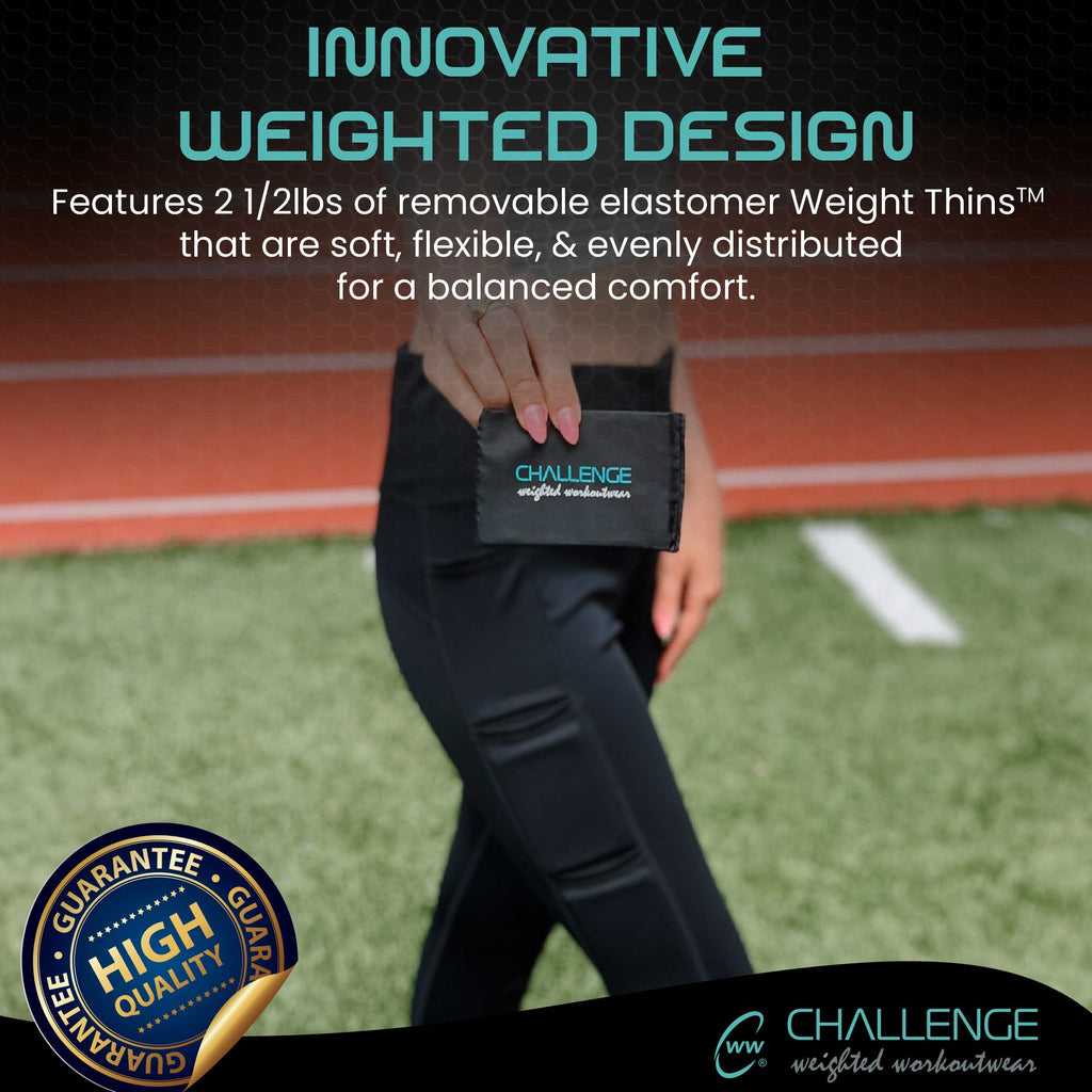 Challenge Weighted Workoutwear High-Waisted Leggings for Women - Black 7/8 with 2.5 lb Removable Weights & Built-in Pockets