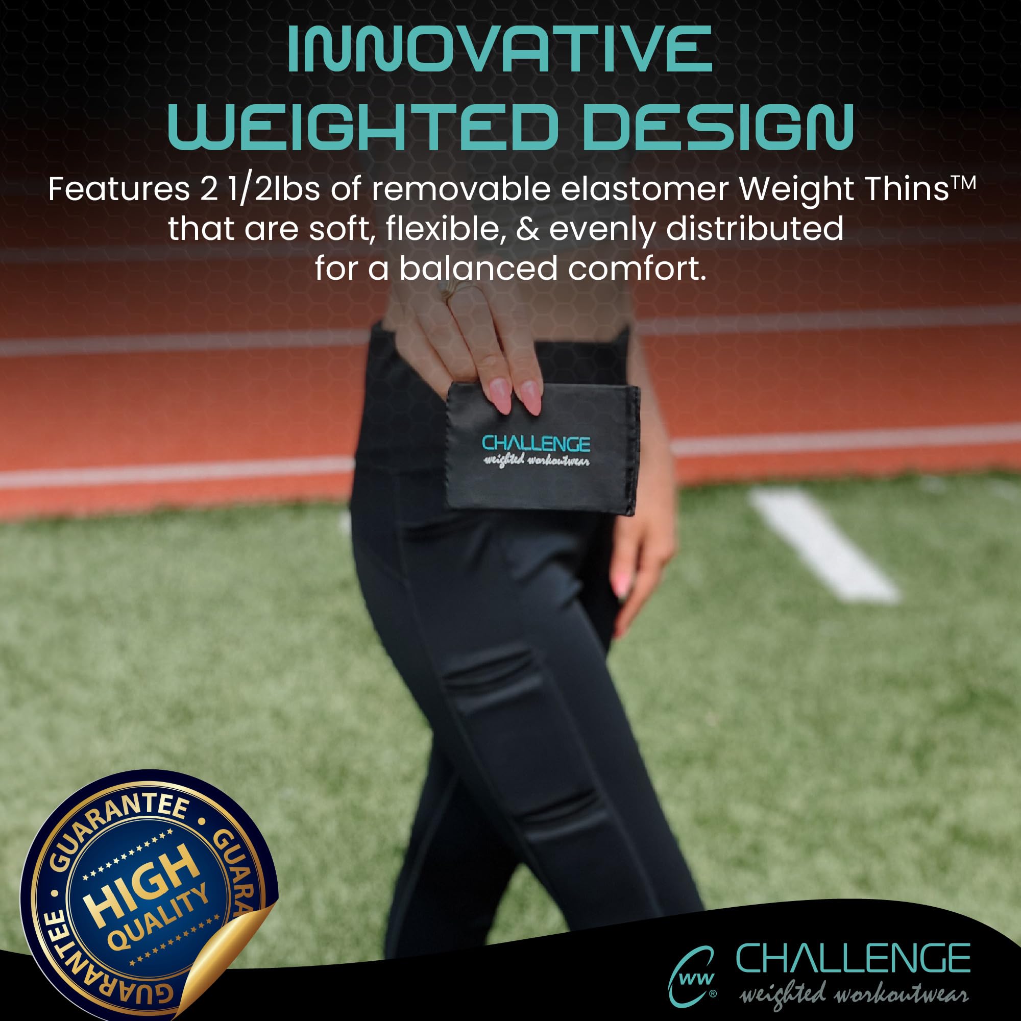 Challenge Weighted Workoutwear High-Waisted Leggings for Women - Black 7/8 with 2.5 lb Removable Weights & Built-in Pockets