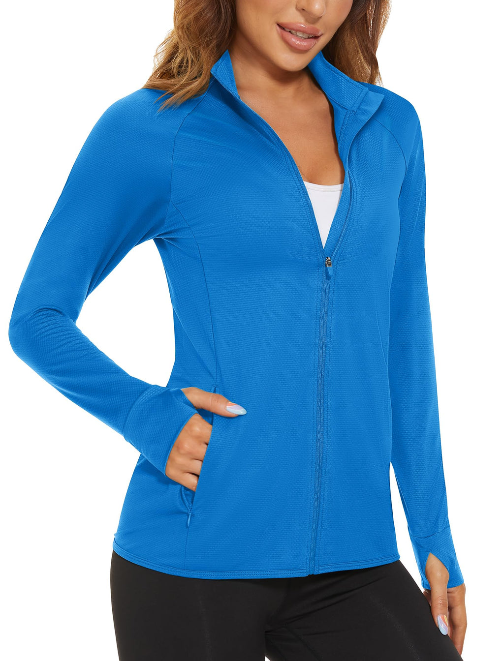 Women's UPF 50+ Lightweight Full-Zip Sun Protection Jacket, Athletic Long Sleeve