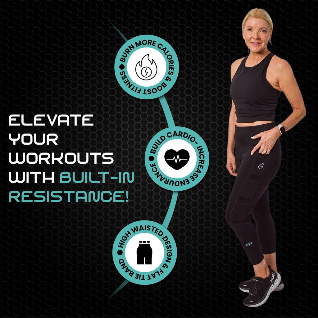 Challenge Weighted Workoutwear High-Waisted Leggings for Women - Black 7/8 with 2.5 lb Removable Weights & Built-in Pockets