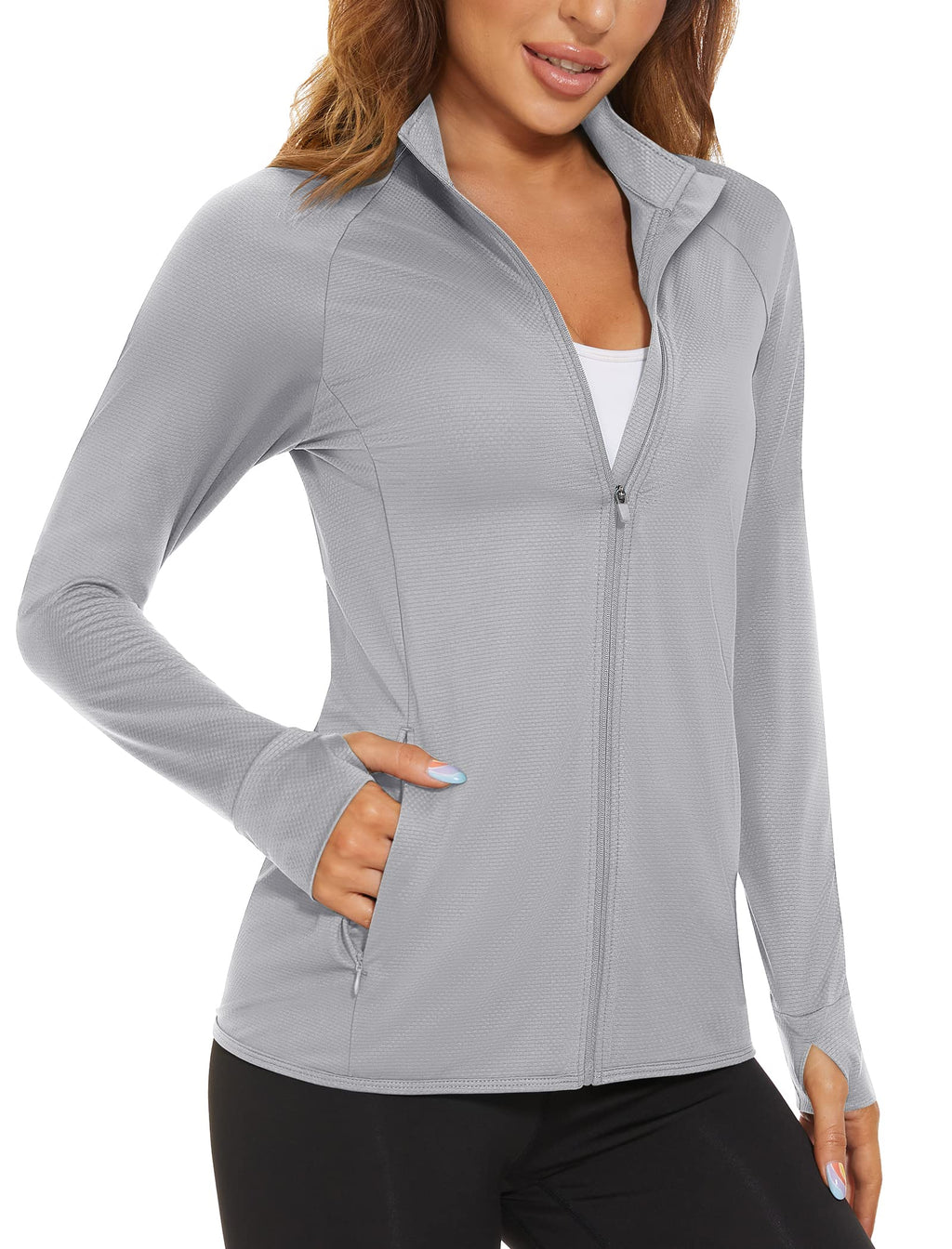 Women's UPF 50+ Lightweight Full-Zip Sun Protection Jacket, Athletic Long Sleeve