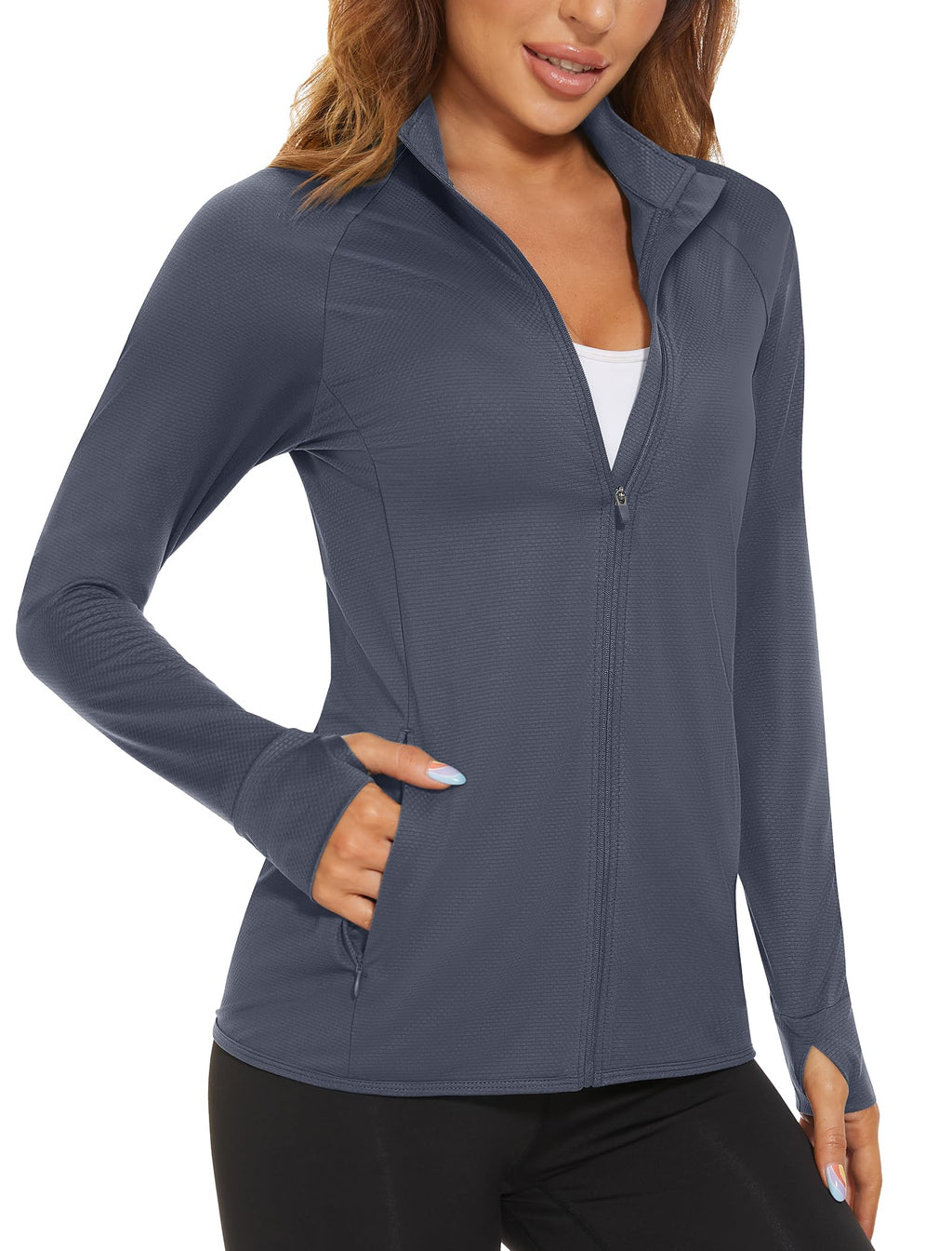 Women's UPF 50+ Lightweight Full-Zip Sun Protection Jacket, Athletic Long Sleeve