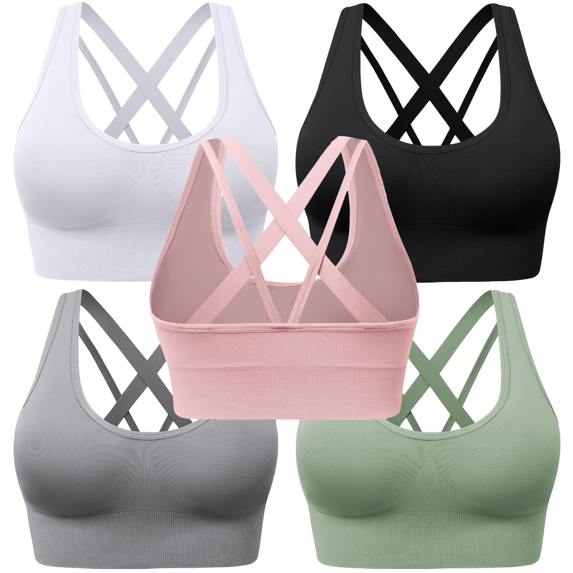 Women's Seamless Crisscross Sports Bra with Medium Support & Padding