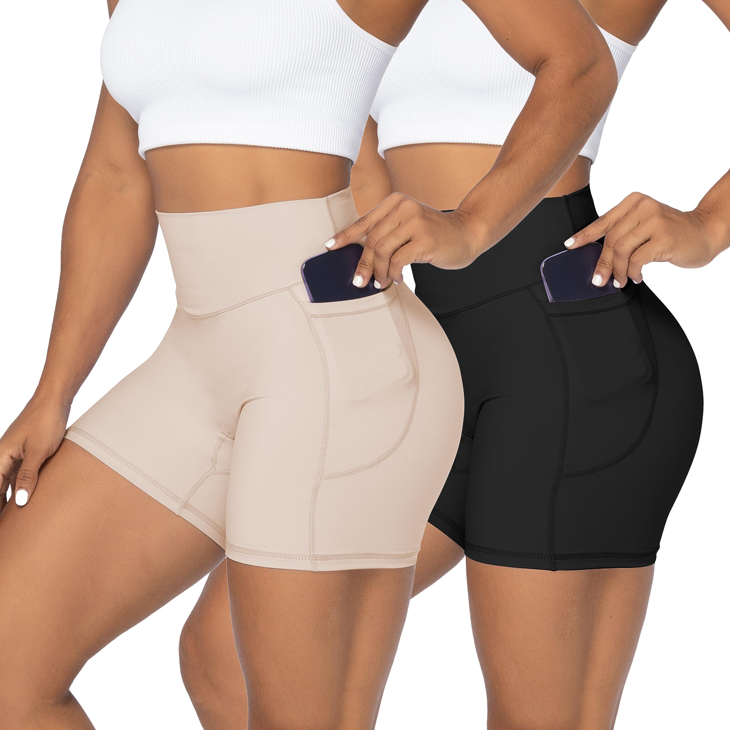 Sunzel No Front Seam Biker Shorts for Women with Pockets, Yoga Workout Gym Bike Shorts with Tummy Control